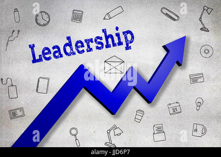 Chiusura del testo di Leadership contro il muro nero Foto Stock