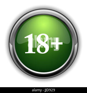 18 plus icon. 18 plus sito web pulsante su sfondo bianco Foto Stock