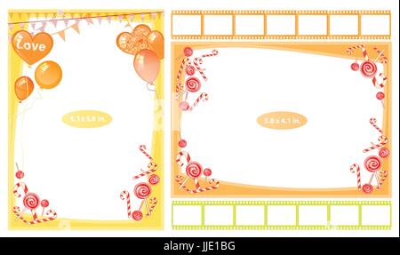 Cornice fotografica con cartigli e dolce. Orizzontale e verticale. Illustrazione per il design. Illustrazione Vettoriale