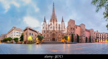 La cattedrale di Barcellona al mattino, Spagna Foto Stock