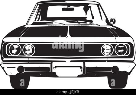 Vista frontale della silhouette vintage american muscle car Illustrazione Vettoriale