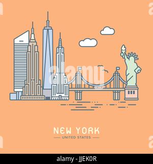 Icona linea stile New York City flat illustrazione vettoriale Illustrazione Vettoriale