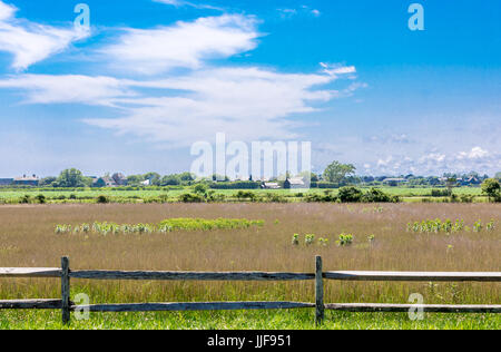 Grande campo aperto con grandi case di distanza in sagaponack ny Foto Stock