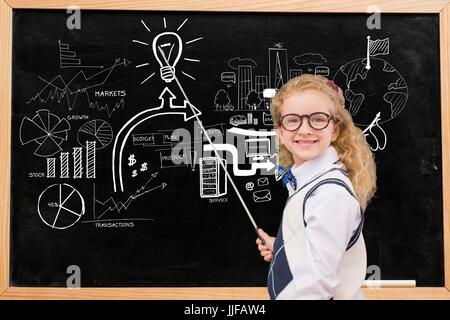 Composito Digitale degli studenti contro gli sfondi di istruzione con grafica Foto Stock