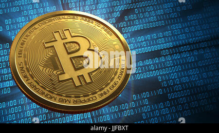 3d illustrazione della moneta bitcoin moneta su sfondo digitale Foto Stock