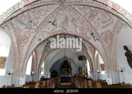 Danese religiosi nedieval affresco nella Chiesa Undloese dall'Isefjord Master da intorno all'anno 1450 D.C. Due sezioni nella parte occidentale della chiesa ha b Foto Stock