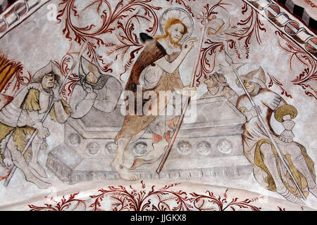 Danese religiosi nedieval affresco nella Chiesa Undloese raffigurante la risurrezione di Gesù mediante l'Isefjord Master da aoeund anno 1450 D.C. Intorno alla c Foto Stock