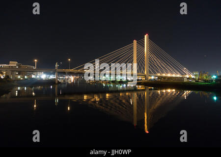 Night Shot del ponte, porto di Tacoma, WA Foto Stock