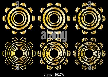 Icona ruota dentata, vettore golden ingranaggi set di icone, Illustrazione Vettoriale