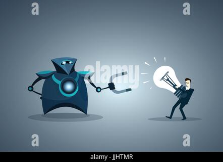 Moderno Robot tenendo il magnete di prendere delle lampadine idee da business man Illustrazione Vettoriale