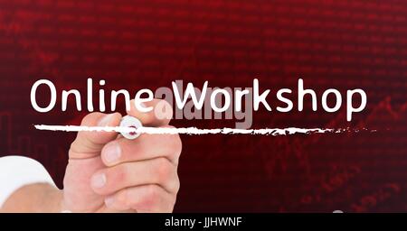 Imprenditore iscritto sullo schermo: workshop on-line. Il mercato azionario sfondo Foto Stock