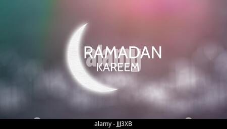 Il Ramadan bianco graphic contro sfocata verde sfondo viola Foto Stock