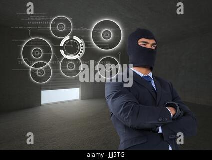 3D Business hacker con le braccia incrociate in una stanza Foto Stock