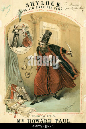 Shylock, o vecchio il sessanta percento cliente coperchio, raffigurante Shakespeare's Shylock da "Il Mercante di Venezia". Cantata da Howard Paolo, litografia da Alfredo Concanen (1835-1886). Foto Stock