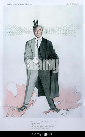 Rufus Daniel Isaacs in Vanity Fair caricatura 18 Giugno 1913. Illustrazione di gufo( gli uomini del giorno serie). Primo Marchese di lettura, avvocato, politico. Primo ebreo religiosa ad essere nominato per l'armadio - - in Asquith 's di governo . Illustrazione mostra permanente di lui a cavallo del Regno Unito e degli Stati Uniti. La didascalia da Shakespeare del Giulio Cesare si legge: 'Perché egli fa bestride restringere il mondo come un colosso… Uomini in qualche momento sono padroni dei loro destini. Il guasto, cari Rufus, non è nelle nostre stelle, ma in noi stessi". (Supplemento n. 2328). Foto Stock