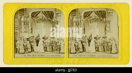 Le Pre aux Clercs/ i cancellieri' Prato da Ferdinand Hérold (1832). Atto III- Lucia e Girot di feste di nozze. FH: Il compositore francese, 28 Gennaio 1791 - 19 gennaio 1833. Scheda stereoscopico (B+W), fotografia del dipinto a mano i modelli in argilla, 1860s - dalla serie Les teatri de Paris - 6 Scene Vues au stereoscopio. Foto Stock