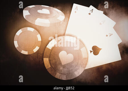 Immagine composita di vettore di immagine 3d di red casino token con cuori simbolo Foto Stock