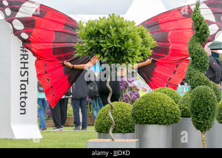 RHS Tatton Park Flower Show, Knutsford, Cheshire. Il 20 luglio 2017. Giorno due di questo anni floral masterclass presso il Royal Horticultural Society's Tatton Park Flower Show 2017. Giardinieri appassionati possono immergersi nella bellezza, il profumo ed il colore del rettangolo di selezione floreale & Pianta Village. Una nuova aggiunta ai giardini spettacolari sul display è il 'Butterfly Dome' dove gli ospiti possono passeggiare attraverso il paradiso tropicale riempito con farfalle esotiche. Credito: Cernan Elias/Alamy Live News Foto Stock