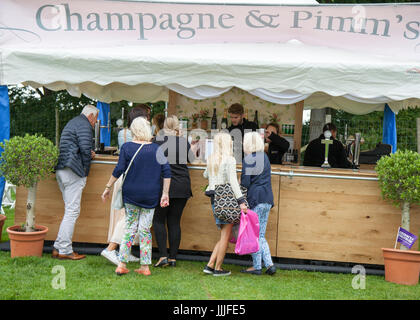 Champagne & Pimms fuori a Knutsford, Cheshire. Il 20 luglio, 2017. Champagne & Pimms  i visitatori e gli espositori al Festival di RHS Flower Show tenutosi al Tatton Park. Il "garden party del nord", iniziato nel 1999 con la Royal Horticultural Society è sempre in corso presso il Parco Tatton oggi come la RHS Flower Show apre la sua stravaganza floreali per il pubblico in generale. Foto Stock