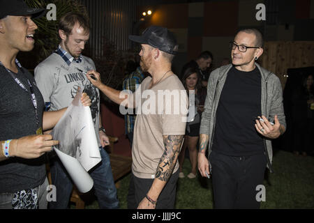 Settembre 19, 2014 - Sep 19, 2014 - Concord, California, Stati Uniti d'America - Linkin Park (Chester Bennington, Mike Shinoa, Joe Hahn, Rob Bourdon e Brad Delson) dietro le quinte Concord Pavilion. (Credito Immagine: © Jerome Brunet/ZUMA filo) Foto Stock