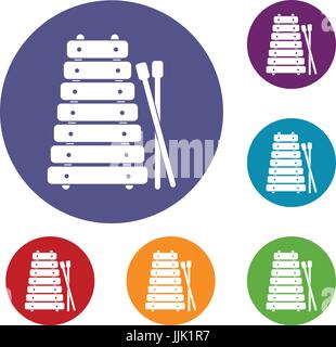 Xilofono bastoni e set di icone Illustrazione Vettoriale