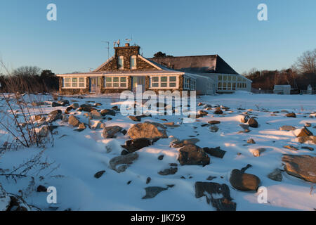 Seacoast Science Center at Odiorne Point State Park in inverno dopo la tempesta di neve, segale, NH Foto Stock