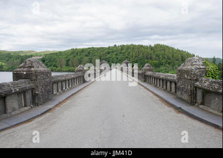Il Lake Vyrnwy Dam & RSPB Riserva Naturale a Berwyn Mountains, Wales, Regno Unito Foto Stock