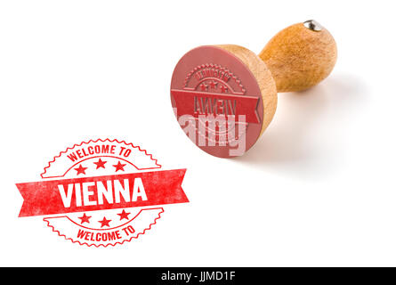 Un timbro di gomma su uno sfondo bianco - Benvenuti a Vienna Foto Stock