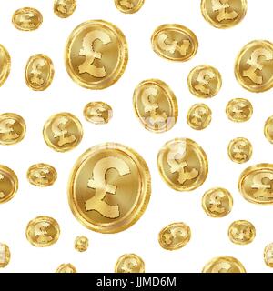 GBP Seamless Pattern vettore. Le monete d'oro. Sfondo isolato. Golden Finance Banking Texture. Illustrazione Vettoriale