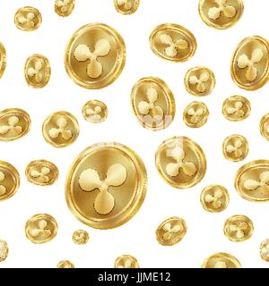 Ripple Pattern Seamless vettore. Le monete d'oro. Valuta digitale. Fintech Blockchain. Sfondo isolato. Golden Finance Banking Texture. Illustrazione Vettoriale