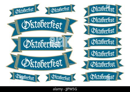 Oktoberfest striscioni Bavaresi nel vettore di colori impostata. Bavaria festival bianco e blu ribbon Oktoberfest. Monaco di Baviera design icona nazionale Oktoberfest ribbon Illustrazione Vettoriale