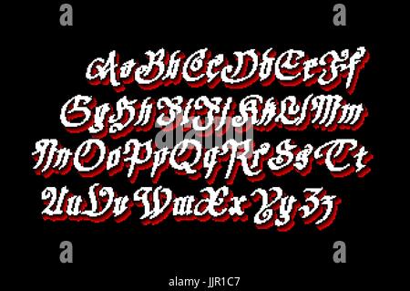 Vintage gotico stile vecchio carattere tipografico su sfondo scuro arte Illustrazione Vettoriale