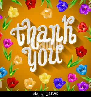 Il vettore vi ringrazio script biglietto di auguri con graziosi elementi floreali. arte Illustrazione Vettoriale