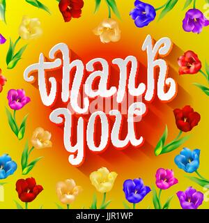 Il vettore vi ringrazio script biglietto di auguri con graziosi elementi floreali. arte Illustrazione Vettoriale