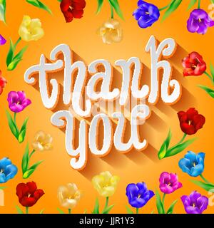 Il vettore vi ringrazio script biglietto di auguri con graziosi elementi floreali. arte Illustrazione Vettoriale