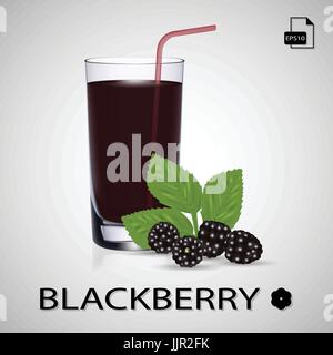 Set di Blackberry e di succo di frutti di bosco freschi isolata su uno sfondo. Illustrazione Vettoriale