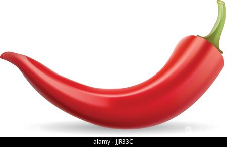 Rosso naturale Hot Chili Pepper Pod immagine realistica isolato su uno sfondo bianco. Illustrazione Vettoriale