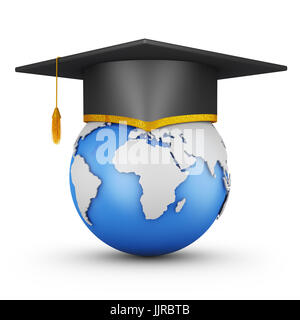 Student hat sul globo. Il rendering 3d. Foto Stock