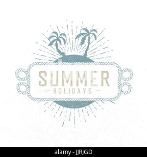 Vacanze estive illustrazione. Disegnata a mano il vettore. Summer beach party badge Illustrazione Vettoriale