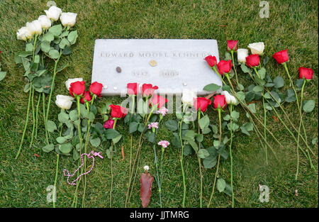 Tomba del senatore Edward M Kennedy, presso il Cimitero Nazionale di Arlington in Arlington, Virginia. Edward (Ted Kennedy è sepolto vicino ai suoi fratelli Giovanni e R Foto Stock