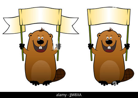 Funny cartoon beaver con tabellone vuoto nelle sue mani Foto Stock