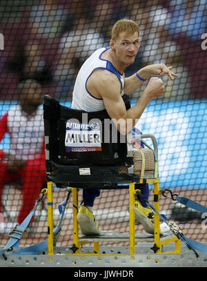 Greta in Gran Bretagna da Stephen Miller compete in uomini del Club buttare F32 Final durante il giorno sette del 2017 World Para di Atletica a Londra Stadium. Stampa foto di associazione. Picture Data: giovedì 20 luglio, 2017. Vedere PA storia atletica par. Foto di credito dovrebbe leggere: Paul Harding/filo PA. Restrizioni: solo uso editoriale. Nessuna trasmissione di suoni o immagini in movimento e nessun video di simulazione. Foto Stock