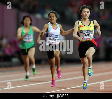 Della Cina di Yiting Shi vince e stabilisce un nuovo record del mondo in donne 100m T36 Final durante il giorno sette del 2017 World Para di Atletica a Londra Stadium. Foto Stock