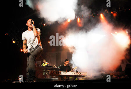 Chester bennington linkin park esecuzione 2008 projekt revolution tour Anfiteatro Verizon Wireless Irvine. Foto Stock