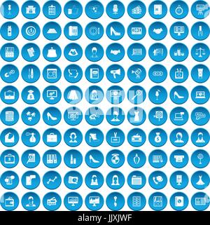100 business donna set di icone blu Illustrazione Vettoriale