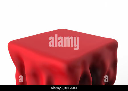 3D rendering tavolo quadrato con panno rosso isolato su bianco Foto Stock
