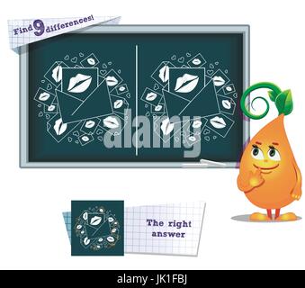 Visual gioco per bambini e adulti. Il compito di trovare 9 differenze nell'illustrazione sul bordo della scuola Illustrazione Vettoriale