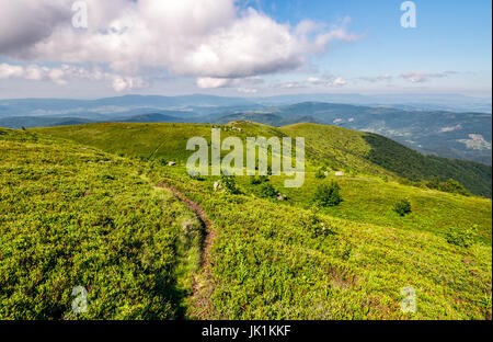 Bellissimo paesaggio estivo in montagna. bel tempo con cielo blu e alcune nuvole. meraviglioso sfondo di viaggio con un sentiero attraverso il rid di montagna Foto Stock