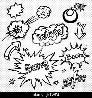 Fumetto vuoto discorso set bolle, fumetti testo effetto sonoro set design per il fumetto sfondo, fumetto Illustrazione Vettoriale