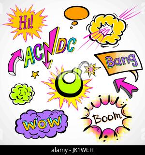 Fumetto Effetti sonori raccolta vettore cloud etichetta wow set design bang boom di arte Illustrazione Vettoriale